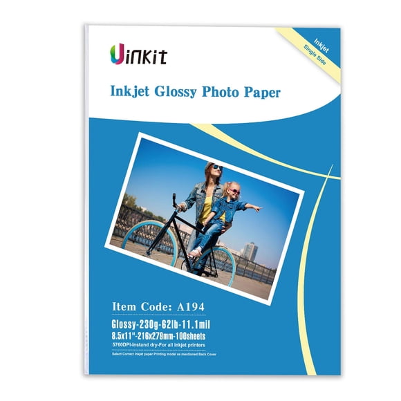 Kit de papel fotográfico brillante Uinkit de 230 g/m², 8,5 x 11 pulgadas para impresora de inyección de tinta