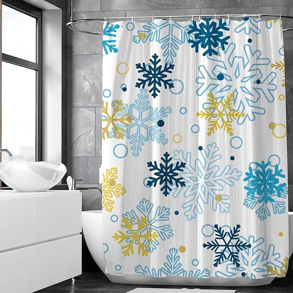 Newhomestyle Blue Snowflakes Shower Curtains,Winter Christmas Home