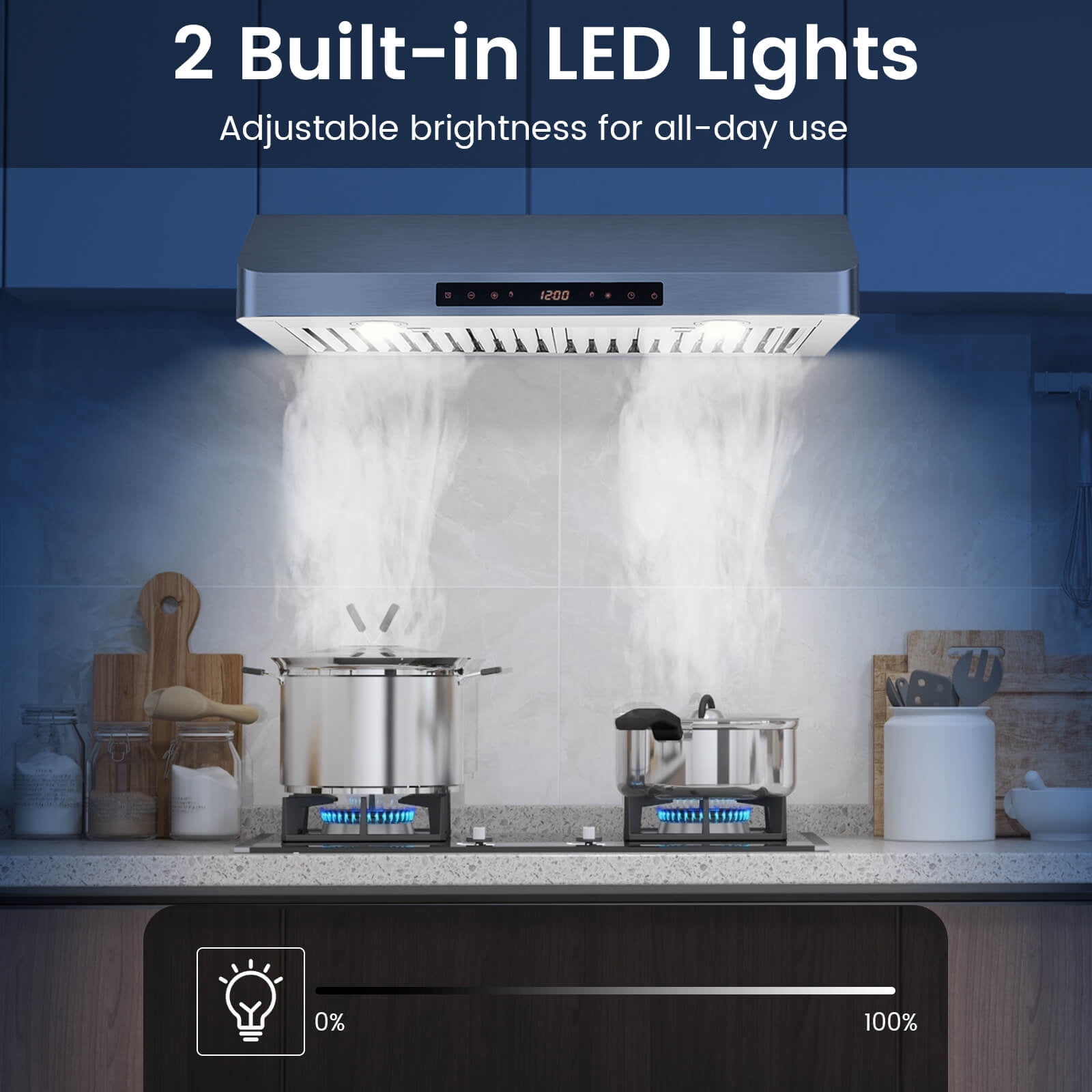 Costway 30" Under Cabinet Range Hood with 4 Fan Speed Adjustable LED Lights Time Setting Silver