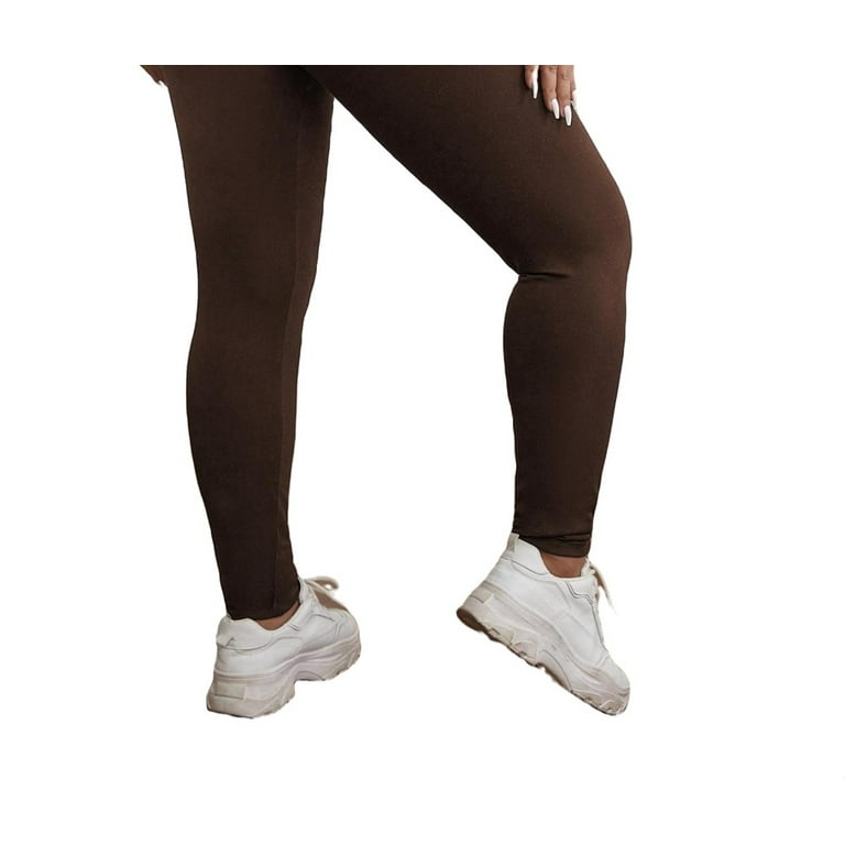 Casual Solid Chocolate Brown Plus Size Leggings