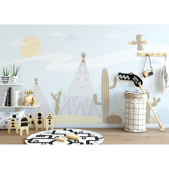 GK Wall Design Little Cactus Cartoon Landscape Peel&Stick Wallpaper H:75" x W:112"