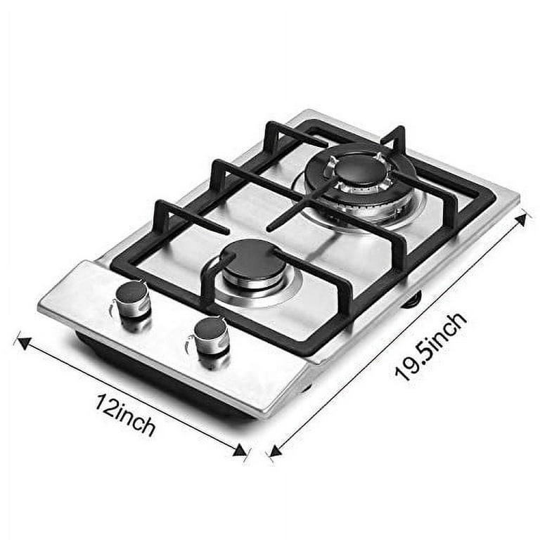 Gas Cooktop 12 inch Stainless Steel 2 Burners Built-in Gas Hob Stove Top  with NG/LPG Dual Fuel Conversion Kit-IsEasy