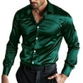 thumbnail image 2 of Mens Satin Silk Dress Shirt Long Sleeve Casual Shirts Disco Club Wedding Party, 2 of 11