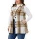 thumbnail image 4 of Chaqueta de mujer de talla grande Agnes Orinda, de cuadros, con solapa de botón, sin mangas, chaleco largo casual con bolsillo 3X marrón, 4 of 5