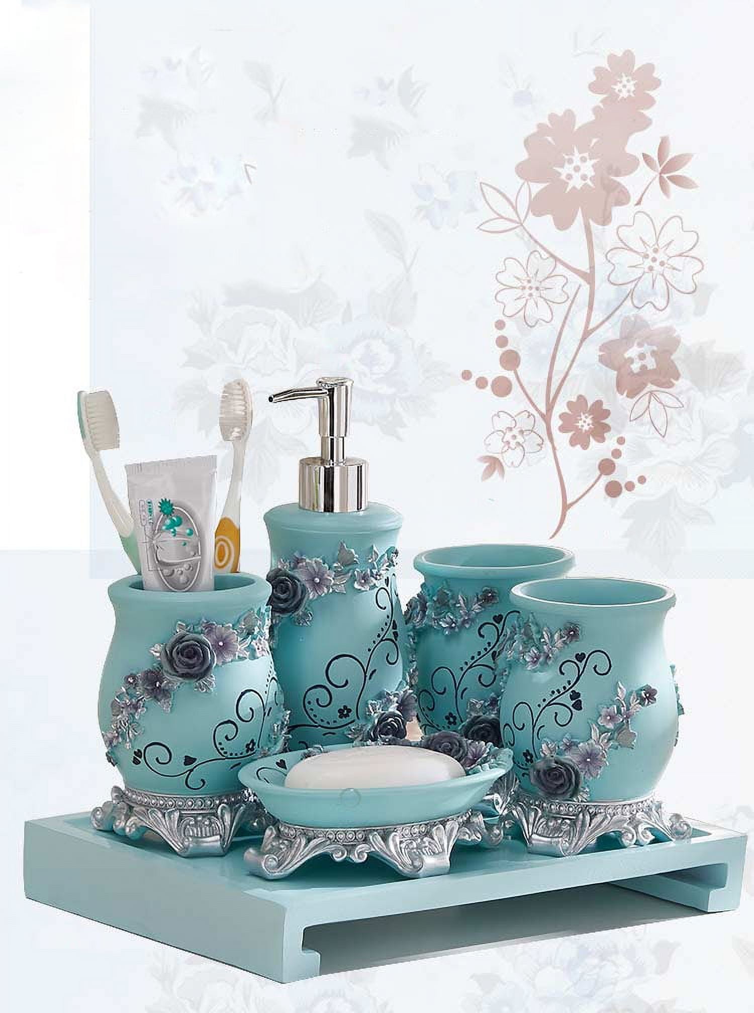 Custom Watercolor Floral Acrylic Bathroom Accessories Set