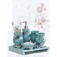 thumbnail image 3 of Heavenly Designs Watson Bathroom Accessories - Blue with Violet Roses Resin Four Piece Set - Adult - Product Height 7.2, 3 of 5