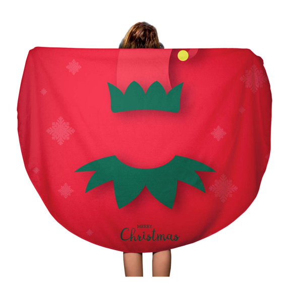 SIDONKU 60 inch Round Beach Towel Blanket Green Avatar of Christmas Elf Merry and Happy New Travel Circle Circular Towels Mat Tapestry Beach Throw