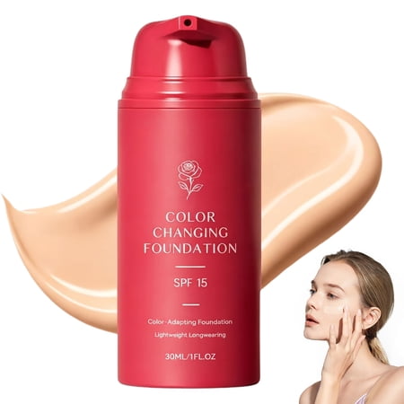 Korean Color Changing Foundation, Colour Changing Foundation for Mature Skin, Skin Tone Adapting Makeup Base, Lightweight Hydrating Full Coverage Face Foundation for Natural Look (1PC)