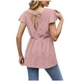 thumbnail image 4 of Penkiiy Jupe à Manches Courtes Unie pour Femmes, Col Rond, Creux, Rose, 4 of 4