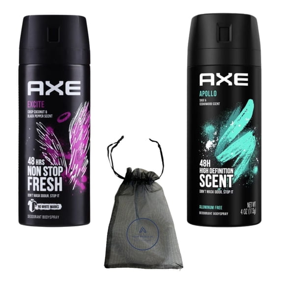 AXE Deodorant Body spray for Men, Apollo, Excite 48 Hours Deodorant Body Spray AHSR Products Bundle Set, Gift Set Packing, Masculine Scent 150 ml (Pack of 2)