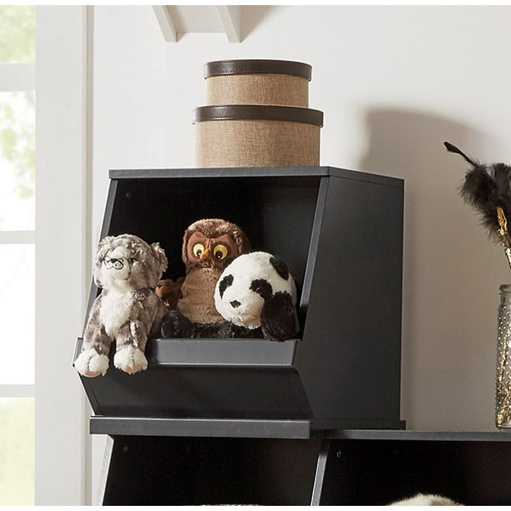 Chelsea Lane Stackable Wood Bin Storage Cubes, Vulcan Black Single Cube