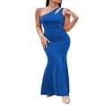 thumbnail image 4 of Femmes Bodycon Longue Robe d'Été Couleur Unie une Épaule Robe Sans Manches Plage Parti Robe de Bal Vin Rouge L, 4 of 6