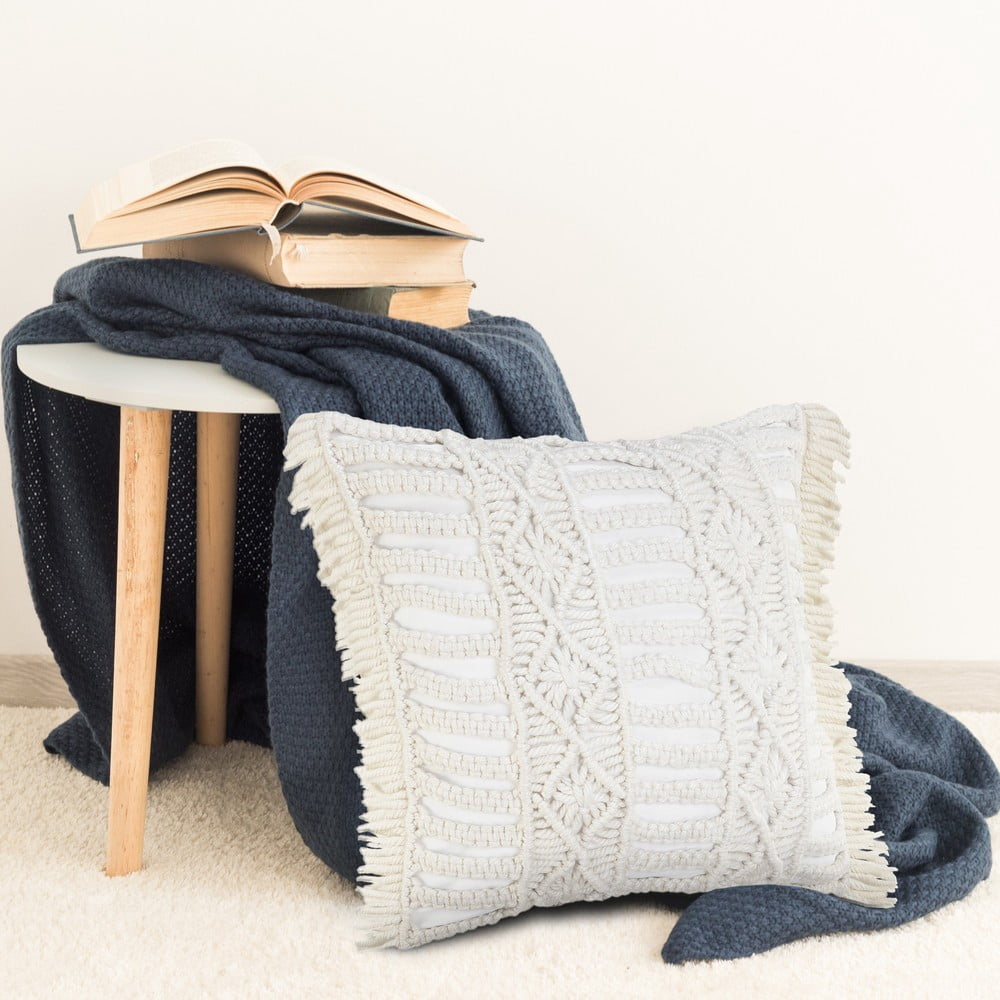 Ox Bay 24" x 24" Hand-Woven White Diamond Resistant Polyester Pillow Cover