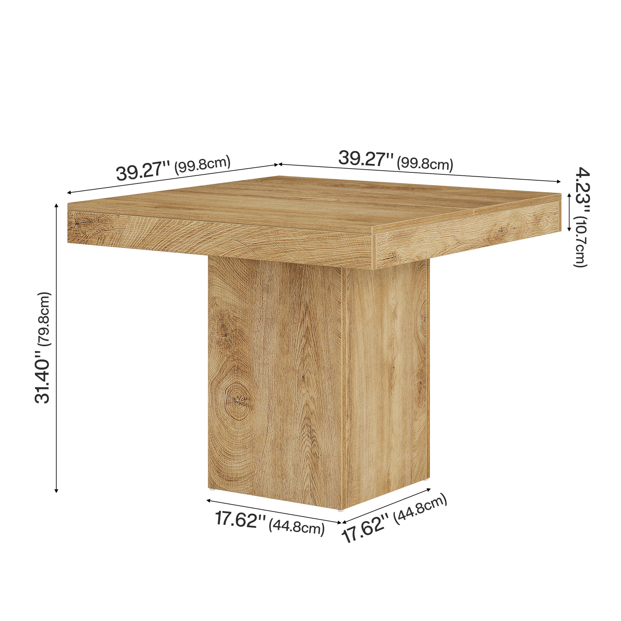 MAYEERTY 39 Inch Square Farmhouse Dining Table, Kitchen Dinner Table with Heavy Duty Pedestal Base for 4 People