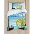 thumbnail image 3 of Landscape Duvet Cover Set King Size, Traditional Longtail Boats at Maya Bay in Thailand Asian Exotic Seascape Image, Decorative 3 Piece Bedding Set with 2 Pillow Shams, Multicolor, by Ambesonne, 3 of 3