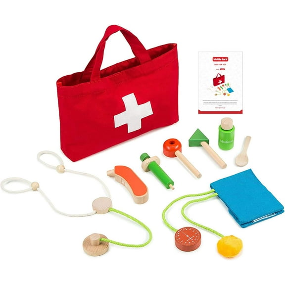 Kiddie Lark Wooden Toy Doctor Kit For Kids By Pretend Medical Play Set For Boys & Girls | Learning & Educational Role Play Set For Children & Older Toddlers | Safe & Certified Wood Pieces