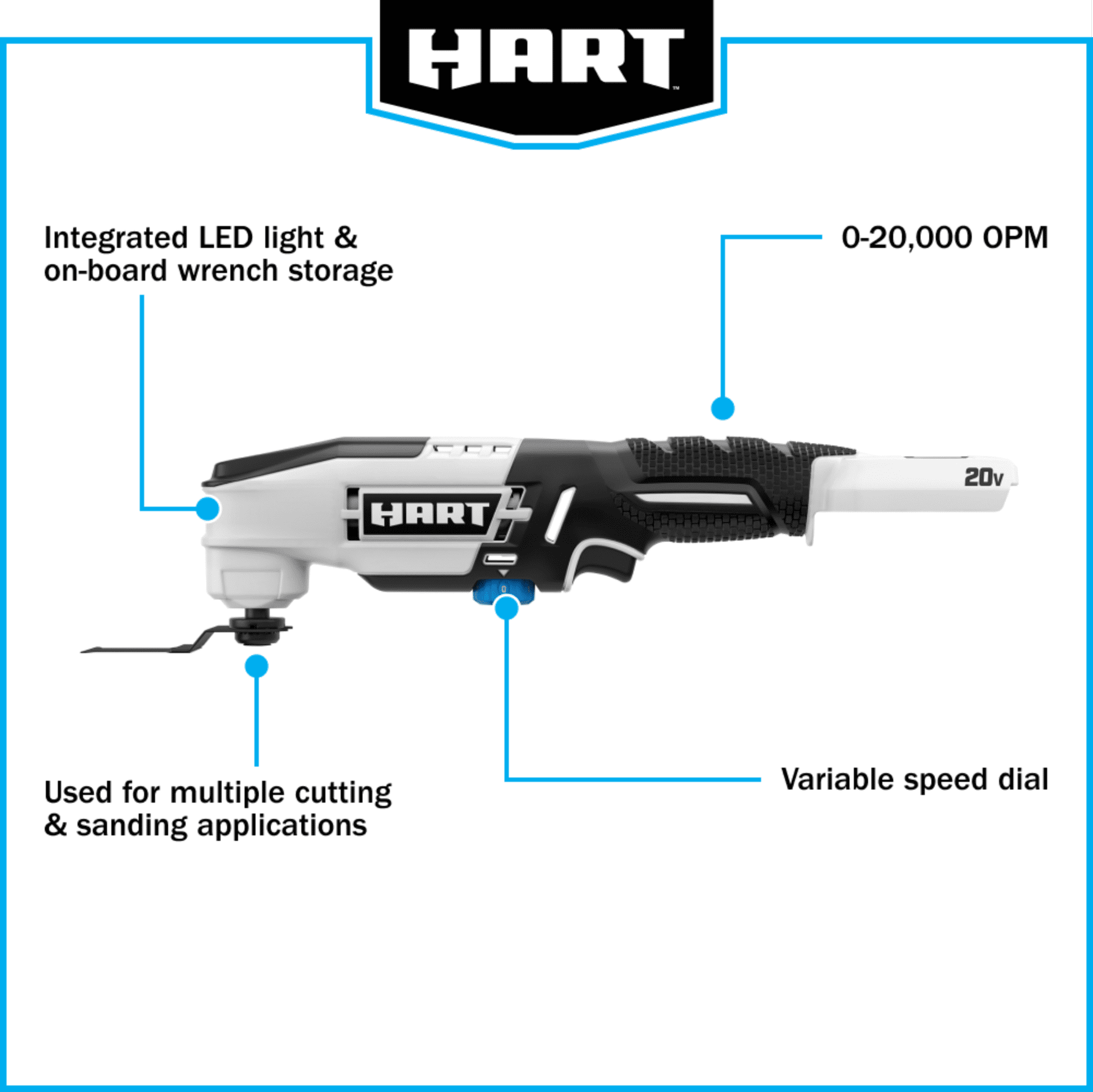 HART 20-Volt Cordless Oscillating Multi-Tool with Accessories (Battery Not Included)