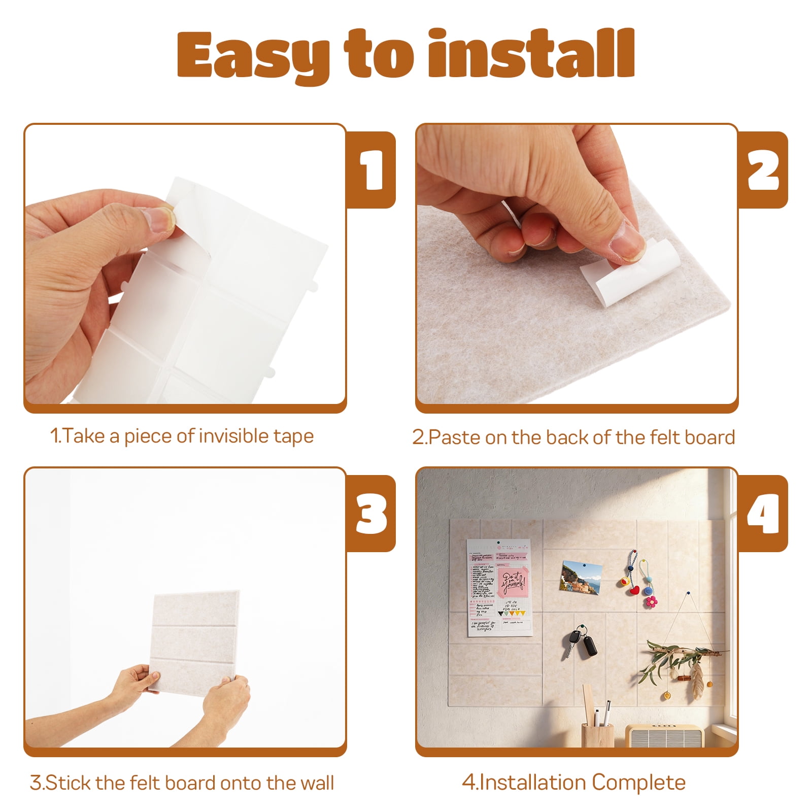 6PCS Felt Bulletin Board Tiles with Adhesive Tabs and Pushpins Felt Wall Tiles Push Pin Board Wall Organizer for Office Home Decoration