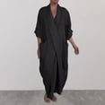 thumbnail image 4 of Quixlent Spring Fall Maxi Dress Robe Baggy Cross V Neck Solid Color Large Pocket Retro A-line Bohemian Maxi Dress Casual Party Travel Dress, 4 of 7