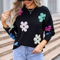 thumbnail image 5 of Womens Sweaters Flower Print - Crewneck Knitted Long Sleeve Sweaters Fall Winter Pullover Casual Top, 5 of 6