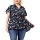 thumbnail image 1 of Women's Plus Size Shirt Floral Asymmetrical Short Sleeve Chiffon Peplum Blouse Navy Blue 2X, 1 of 5