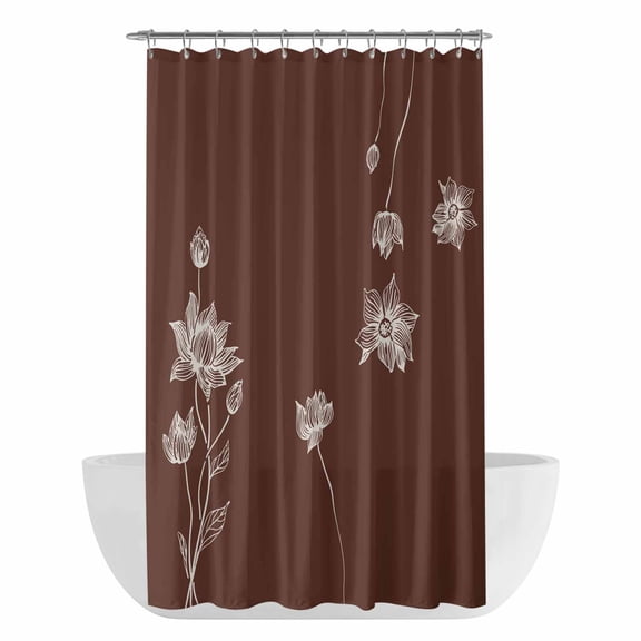 Xipuska Brown White Floral Shower Curtain - Water Repellent Fabric Shower Curtains Washable, Abstract Art Summer Botanical Decorative Polyester Cloth Bathroom Curtains Modern Bath Decor 36"x72"