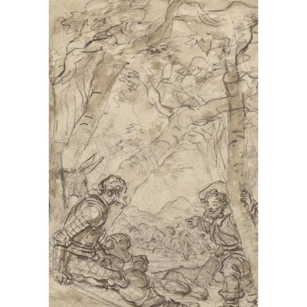 Jean-Honoré Fragonard 11x14 Black Modern Framed Museum Art Print Titled - Don Quixote and Sancho Panza Witness the Attack on Rocinante (1780s)