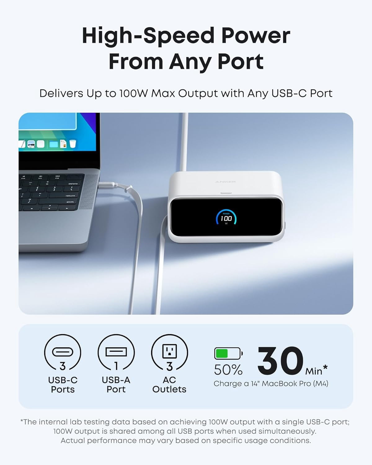 Anker Nano Charging Station, 7-in-1 USB-C Power Strip, 2.3 ft Anker InstaCord Retractable Cable