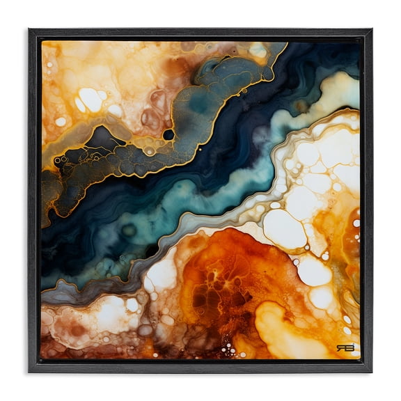 Stupell Industries Modern Liquid Geode Pattern Black Floating Frame Canvas Art, 18 x 18, by RB