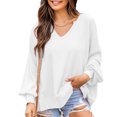 thumbnail image 1 of Sudadera de mujer Poliéster Manga larga Cuello en V Hombro caído Diseño de ventilación Jersey suelto transpirable Blusa de mujer Top Blanco S, 1 of 5