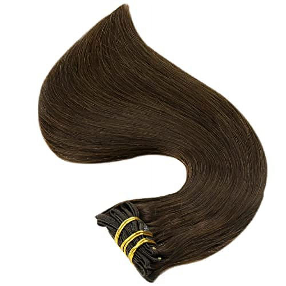 Full Shine 10 Inch Brown Clip in Hair Extensions Human Hair #4 Medium Brown  7Pcs 100 Grams Full Head Remy Hair for Women Adult