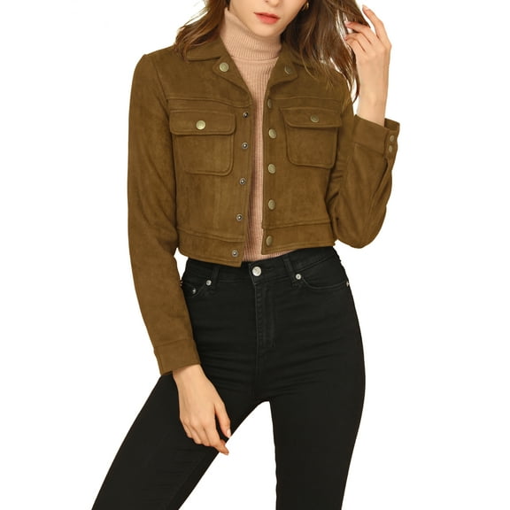 MODA NOVA Juniors Turn Down Collar Faux Suede Cropped Moto Jacket