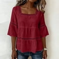 thumbnail image 5 of IPYUI Empire Waist Tops for Women Bell Sleeves Lace Trim Peplum Top Gauze Tops for Women Lightweight Fabric Square Neck Lightweight Breathable Peasant Work Clothes Boho Top Flowy Clothes Gauzy Tops, 5 of 9