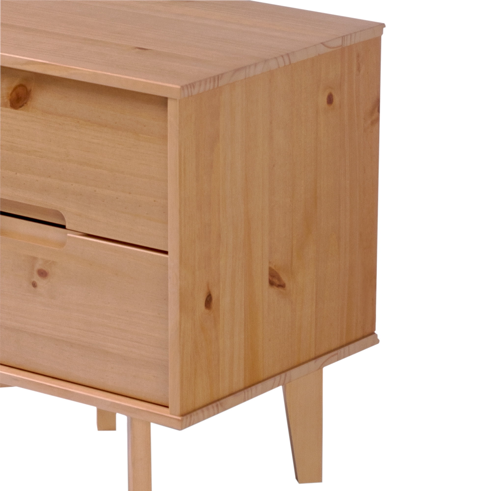 Walker Edison 24” Mid-Century Modern Groove Handle Solid Wood Nightstand, Natural Pine
