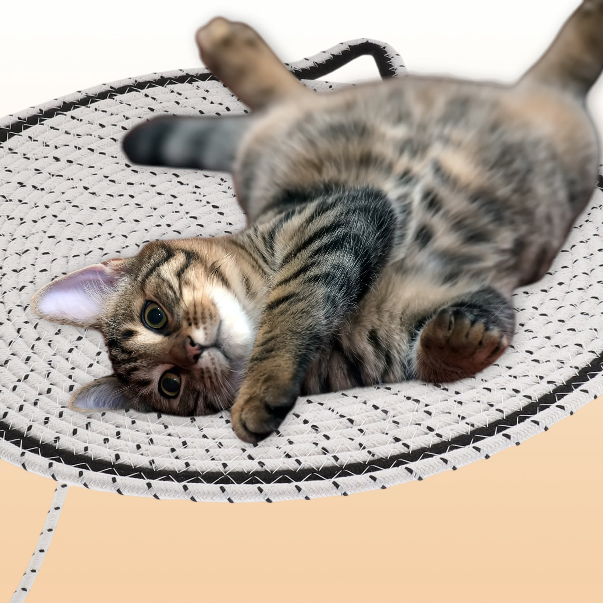 Unique Bargains Cat Scratcher Mat with A Cat Ball Cotton Rope White [16.54"]
