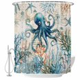 thumbnail image 2 of Shower Curtains for Bathroom, Coastal Octopus Waterproof Fabric Shower Curtain, Vintage Summer Beach Coral Ocean Decorative Bathroom Curtain for Bathtub, 36"x72", No Hooks Included, 2 of 9