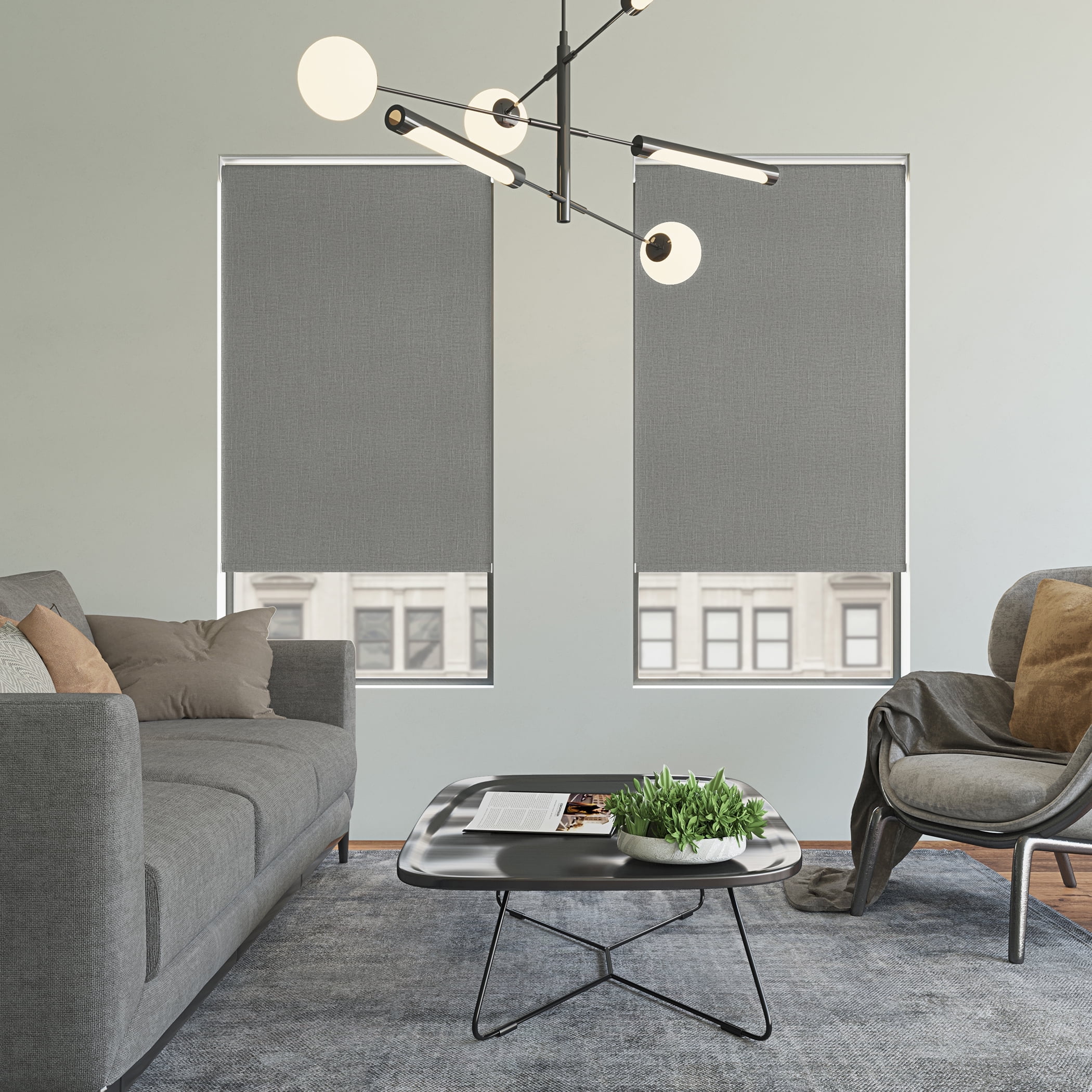 Sun Zero Everly Slub Texture 100% Blackout Cordless Roller Shade, 27"x72", Gray