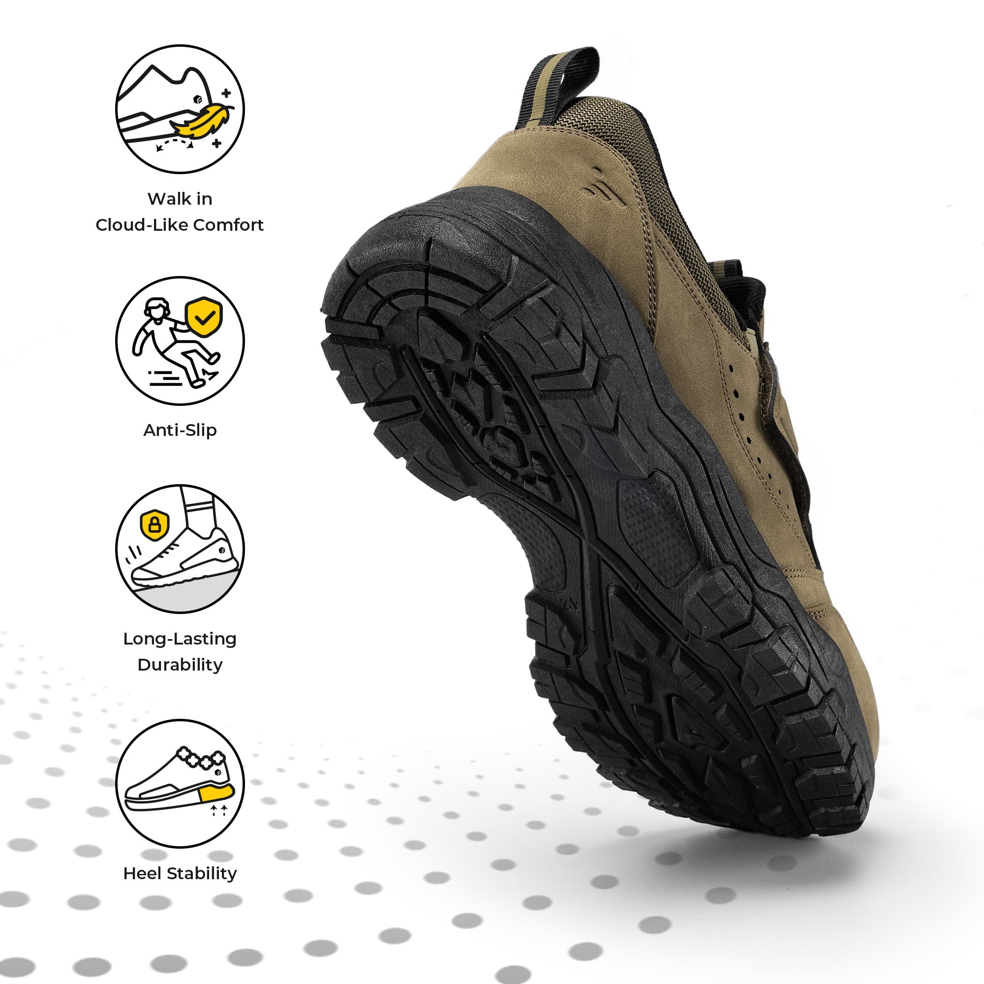 Fittington Slip on Shoes for Men Hiking Walking Shoes Trekking Loafer with Arch Support, Light Brown-Size 12