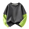 thumbnail image 2 of Xdegoge Boys Girls Crewneck Sweatshirts Long Sleeve Layered Look Color Block Pullover Tops Casual Fall Comfy Athletic Activewear 3-15 Years Khaki 9-10 Years, 2 of 6