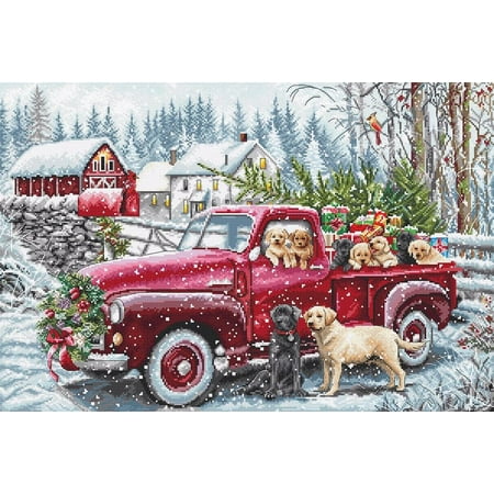 UPC: 4840746065224 | Counted Cross Stitch Kit Christmas delivery L8014 Needlework Red Snow Canvas Cotton By LetiStitch