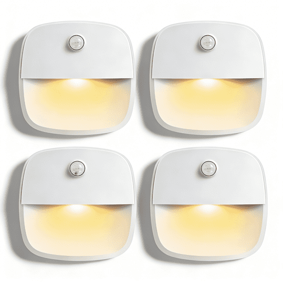 LED Night Light, 4 Pack Battery Operated Motion Sensor Lights for Hallway Bedroom Warm White