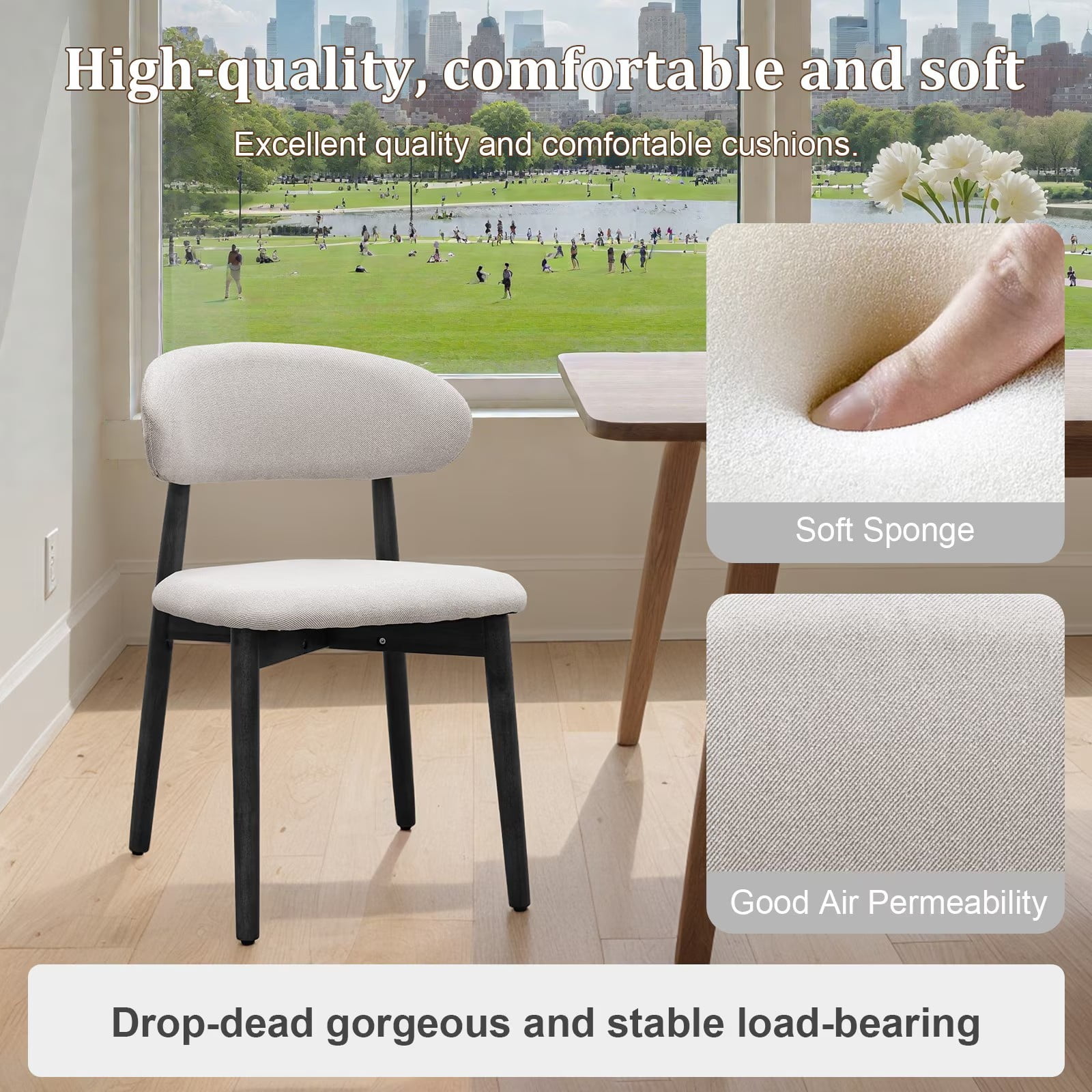 Upholstered Dining Chairs Set of 4, Light Grey Flannelette Kitchen Chairs with Walnut Solid Wood Legs, Mid Century Modern Armless Side Chairs for Dining, Kitchen, Restaurant, Living Room