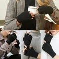 thumbnail image 3 of 2 Pair Half Finger Gloves Winter Knit Touchscreen Warm Stretchy Mittens Fingerless Gloves in Common Size for Men and Women,black, 3 of 7