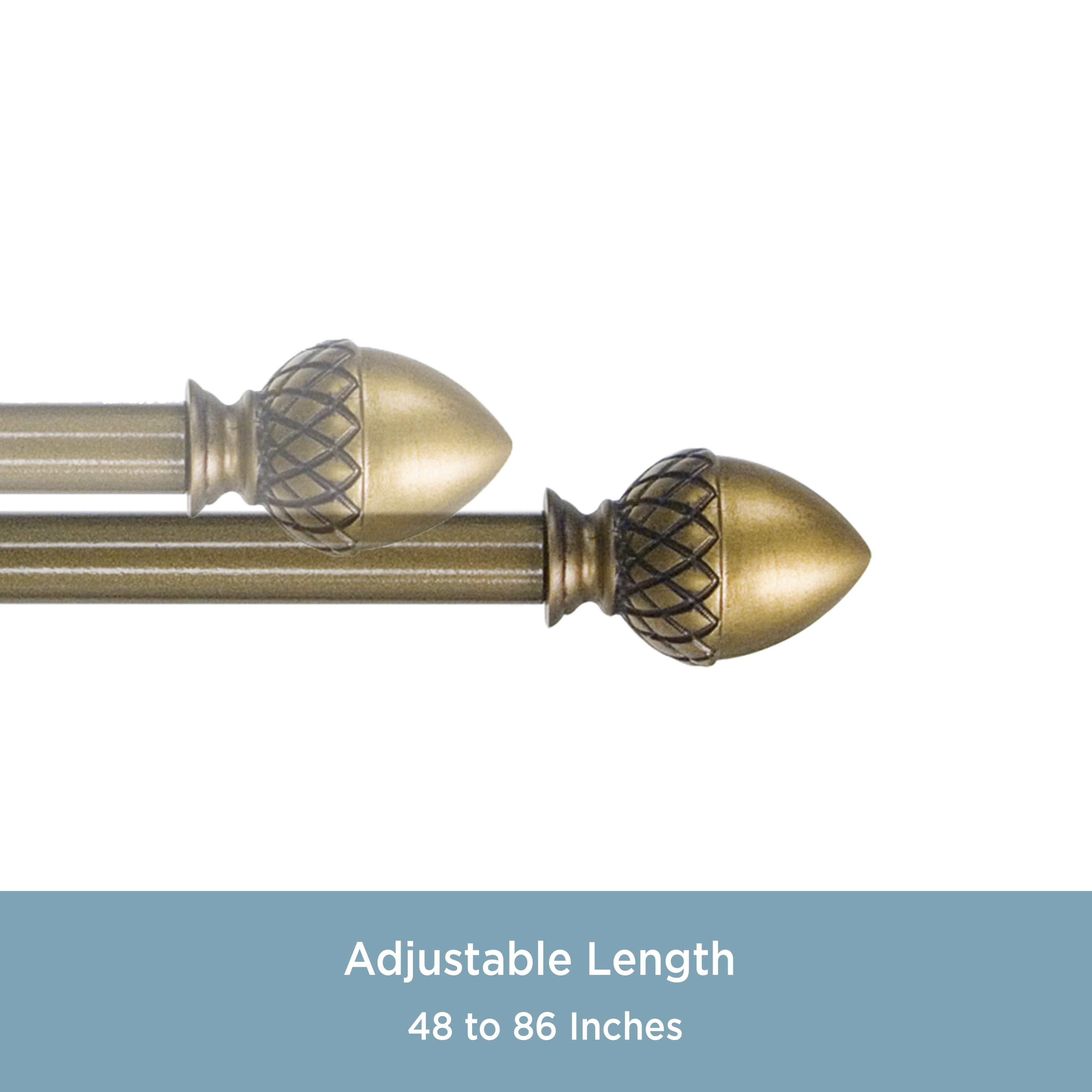 Acorn Antique Brass Petite Café Adjustable Curtain Rod 48-86 Inch by Kenney