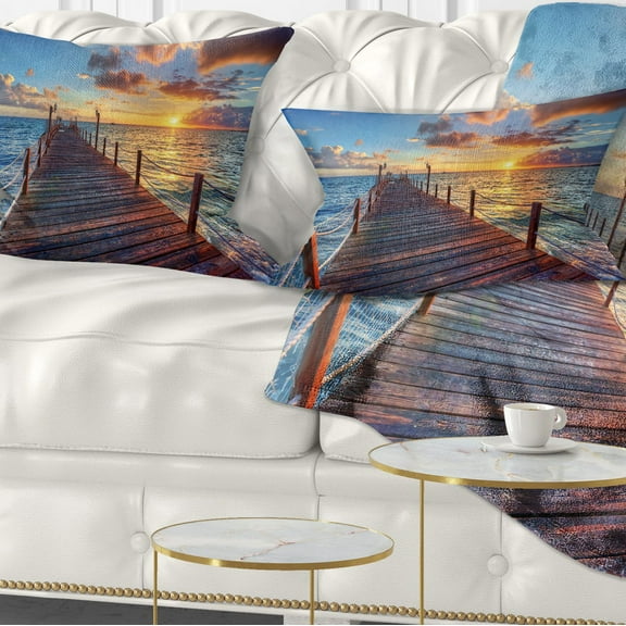 Designart Beautiful Sunset over Sea Pier - Modern Throw Pillow - 12x20