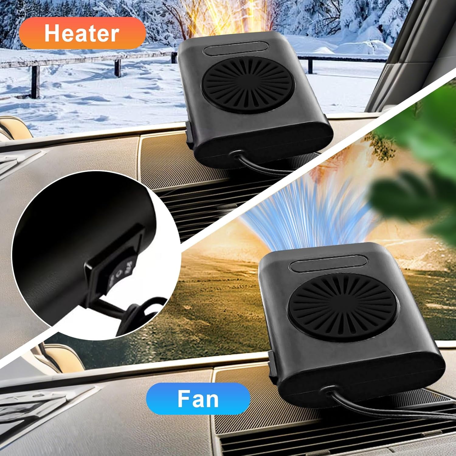 Car Heater Portable 12V 200W Car Heaters for Vehicle,2-in-1 Heating & Cooling Fan,Plug in Car Heater for Cigarette Lighter,360° Rotatable Defogger for Car Windshield for Car,RV,SUV