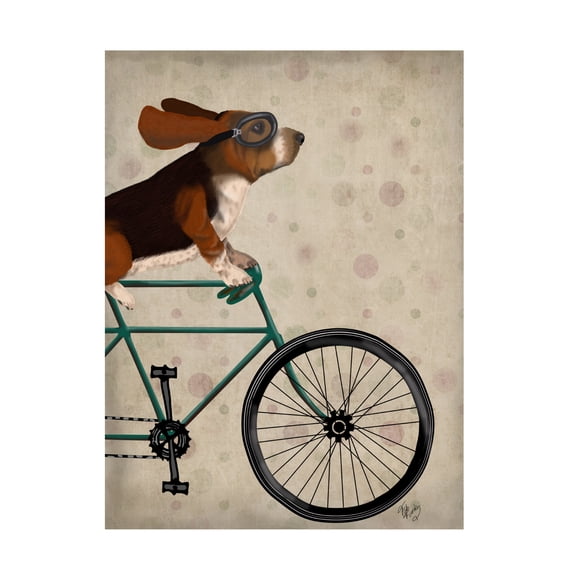 Trademark Fine Art Fab Funky Basset Hound On Bicycle Canvas Wall Art - 14x19
