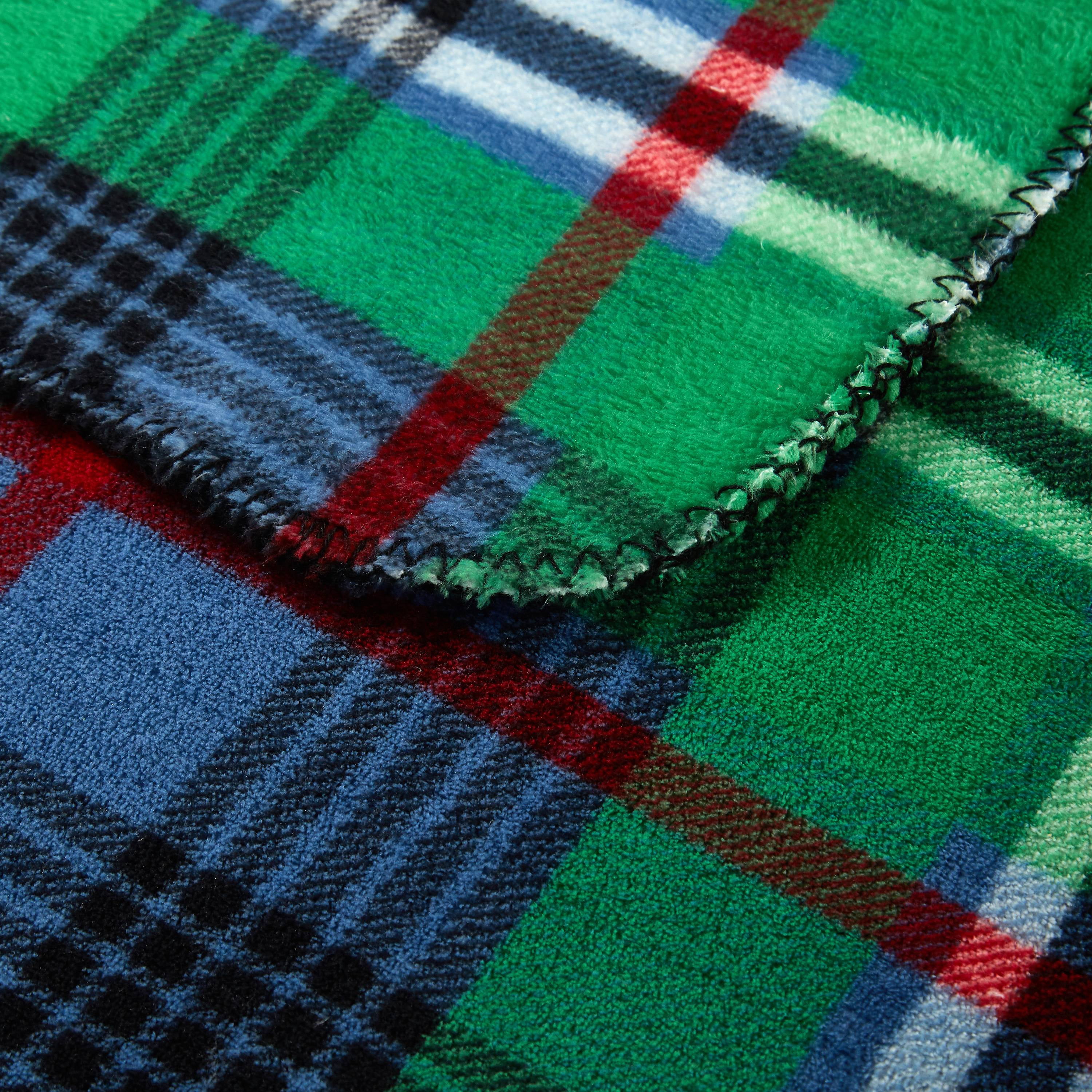 Mainstays Fleece Plush Throw Blanket, 50" x 60", Set of 2, Red Solid, Green and Blue Plaid