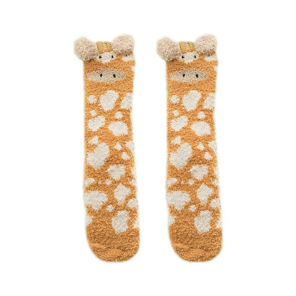 JUNTEX Women Winter Fluffy Fuzzy Slipper Socks 3D Cartoon Animal Coral Velvet Hosiery