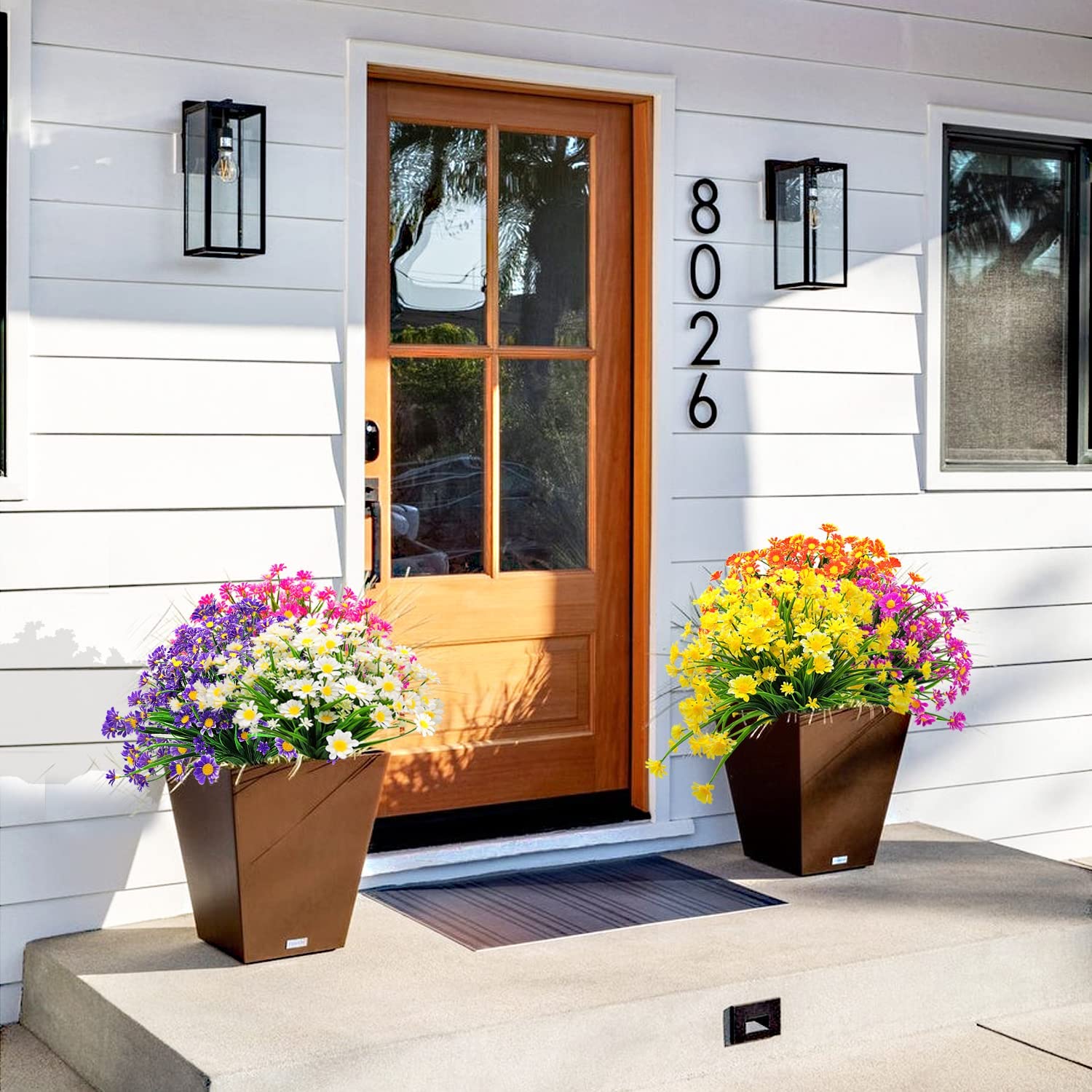 Viworld 10 Bundles Outdoor Artificial Daisy Fake Flowers UV Resistant Plants, Faux Plastic Greenery for Indoor Hanging Plants Garden Porch Window Box Home Wedding Farmhouse Decor (Purple)